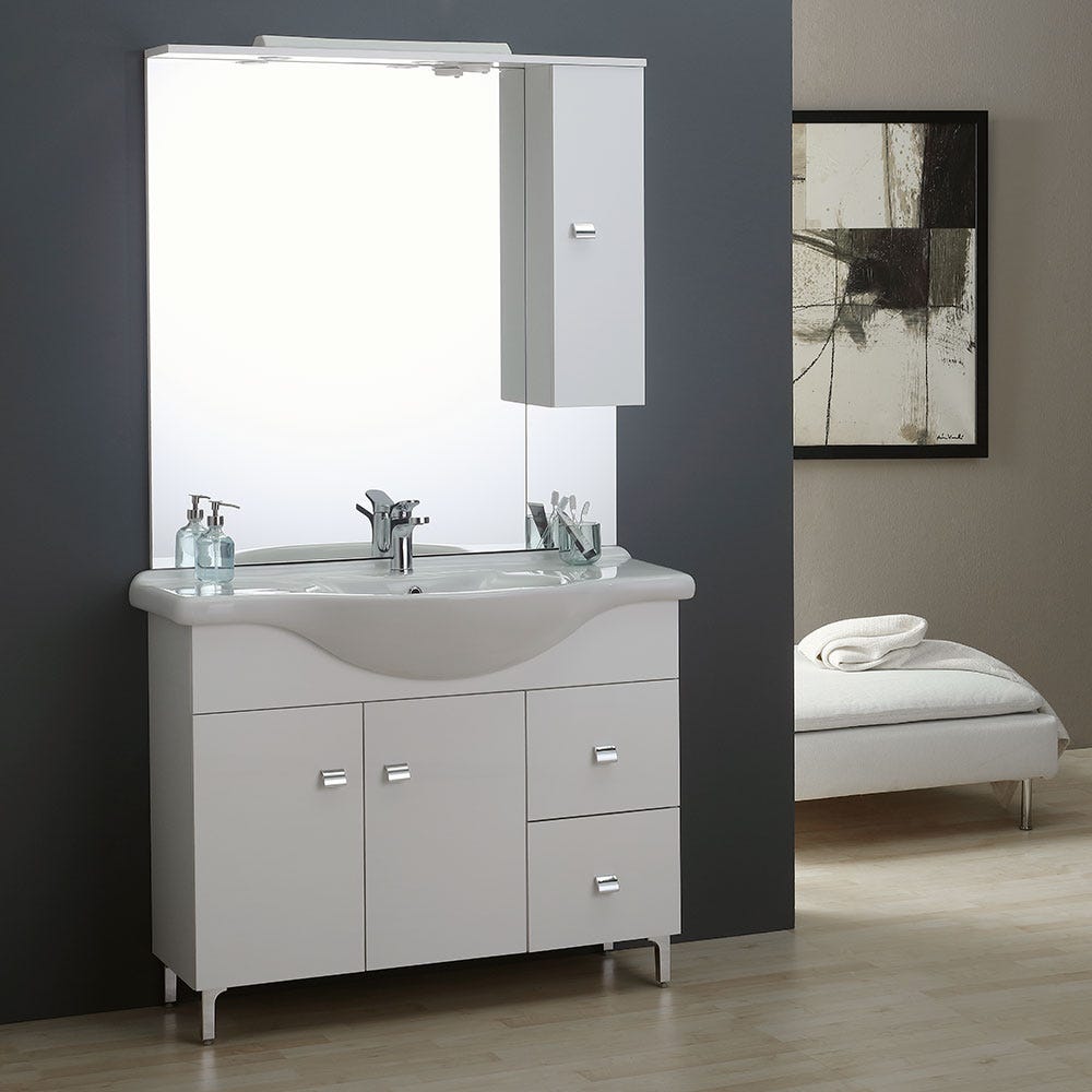 MEUBLE SALLE DE BAIN 105 CM CLASSIQUE AVEC LAVABO ET MIROIR EASY 