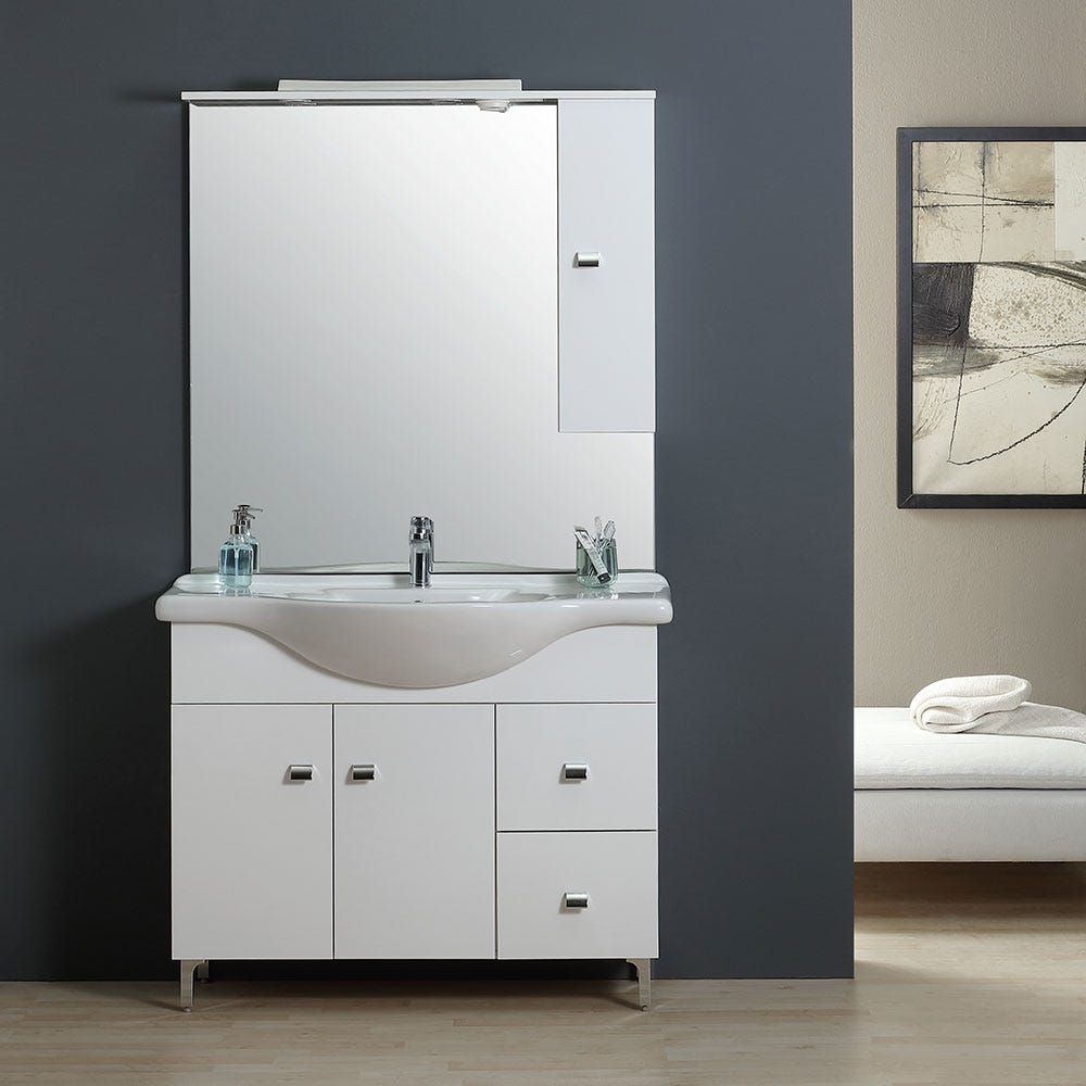 MEUBLE SALLE DE BAIN 105 CM CLASSIQUE AVEC LAVABO ET MIROIR EASY 