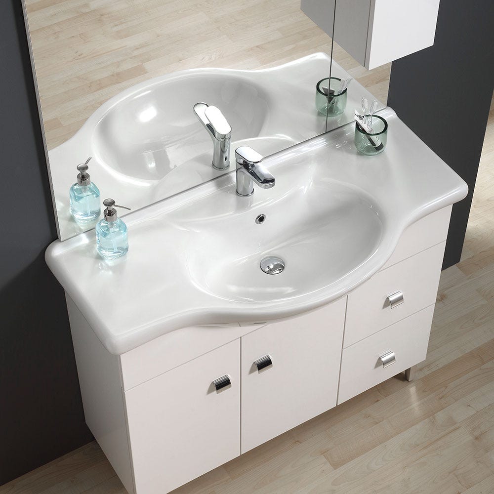 MEUBLE SALLE DE BAIN 105 CM CLASSIQUE AVEC LAVABO ET MIROIR EASY 