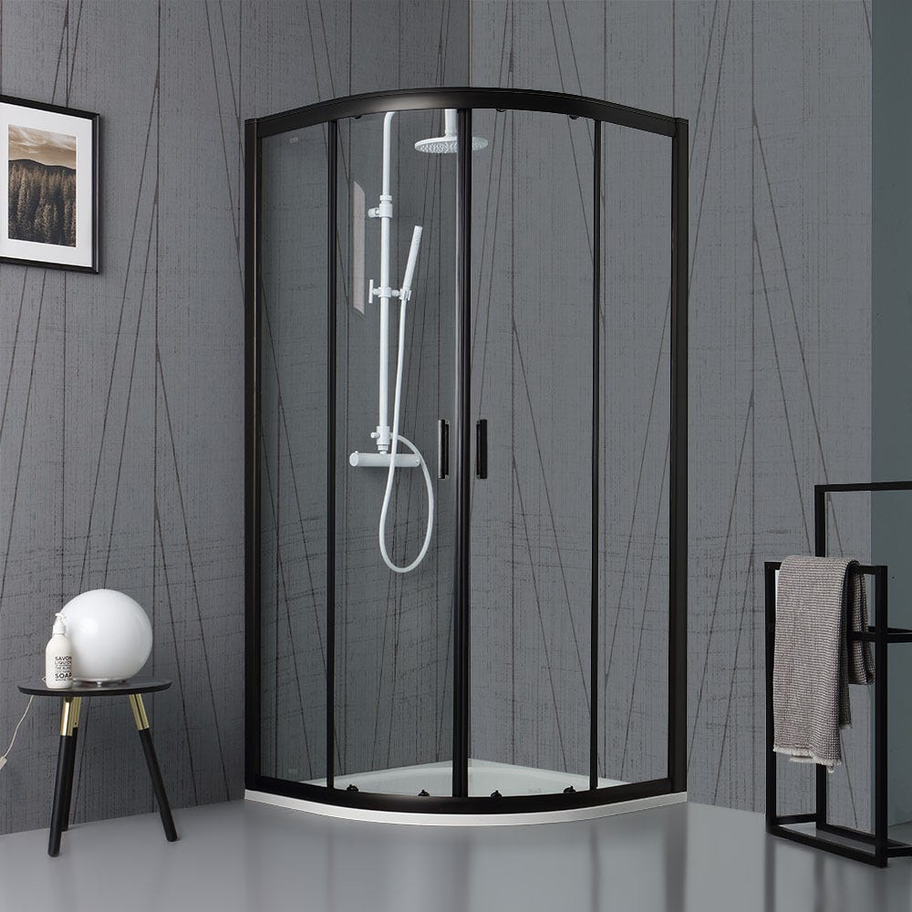 Cabine de douche rectangulaire, 110x80cm, noire, verre transparent 5mm, LYS