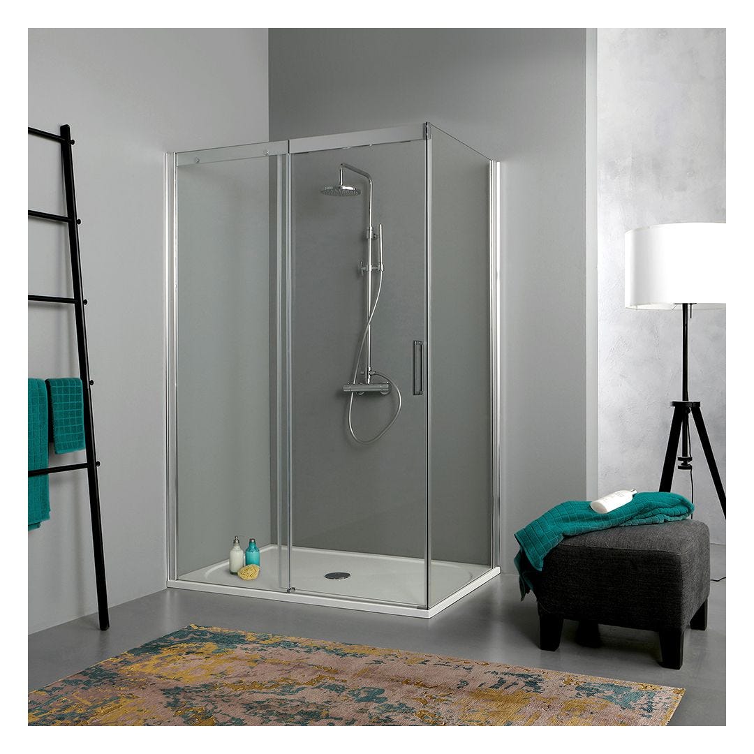 schraper vrek Radioactief CABINE DE DOUCHE 70x130 PORTE COULISSANTE AVEC CÔTÉ FIXE EN CRYSTAL