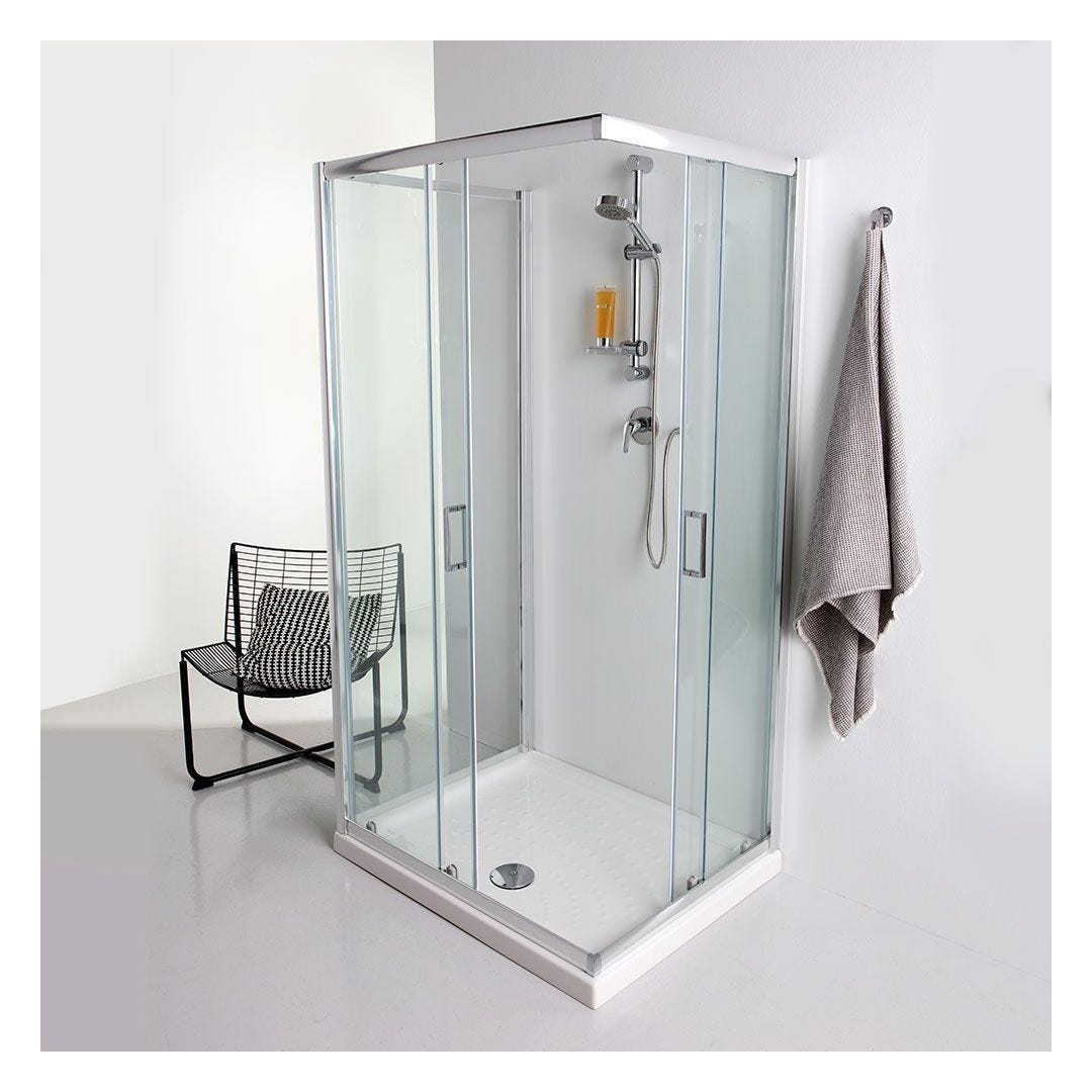 Cabine de douche Primeo 80 x 80 cm avec porte, mi-coulissante, mi-pivotante  interieur - SANITAIRE ET CHAUFFAGE