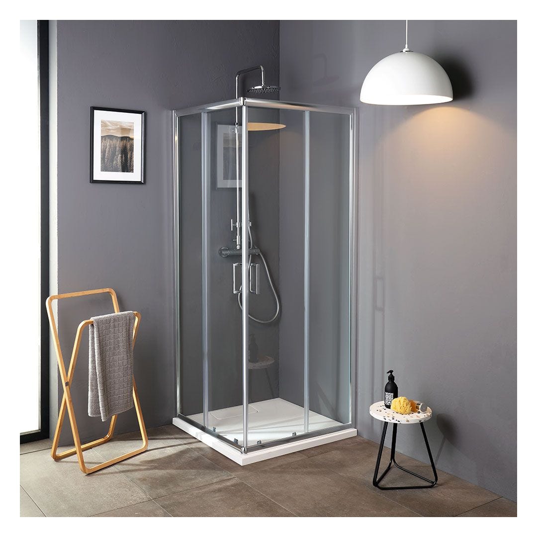 Panier d'angle en plastique transparent pour salle de bain avec ventouses  modele galet.