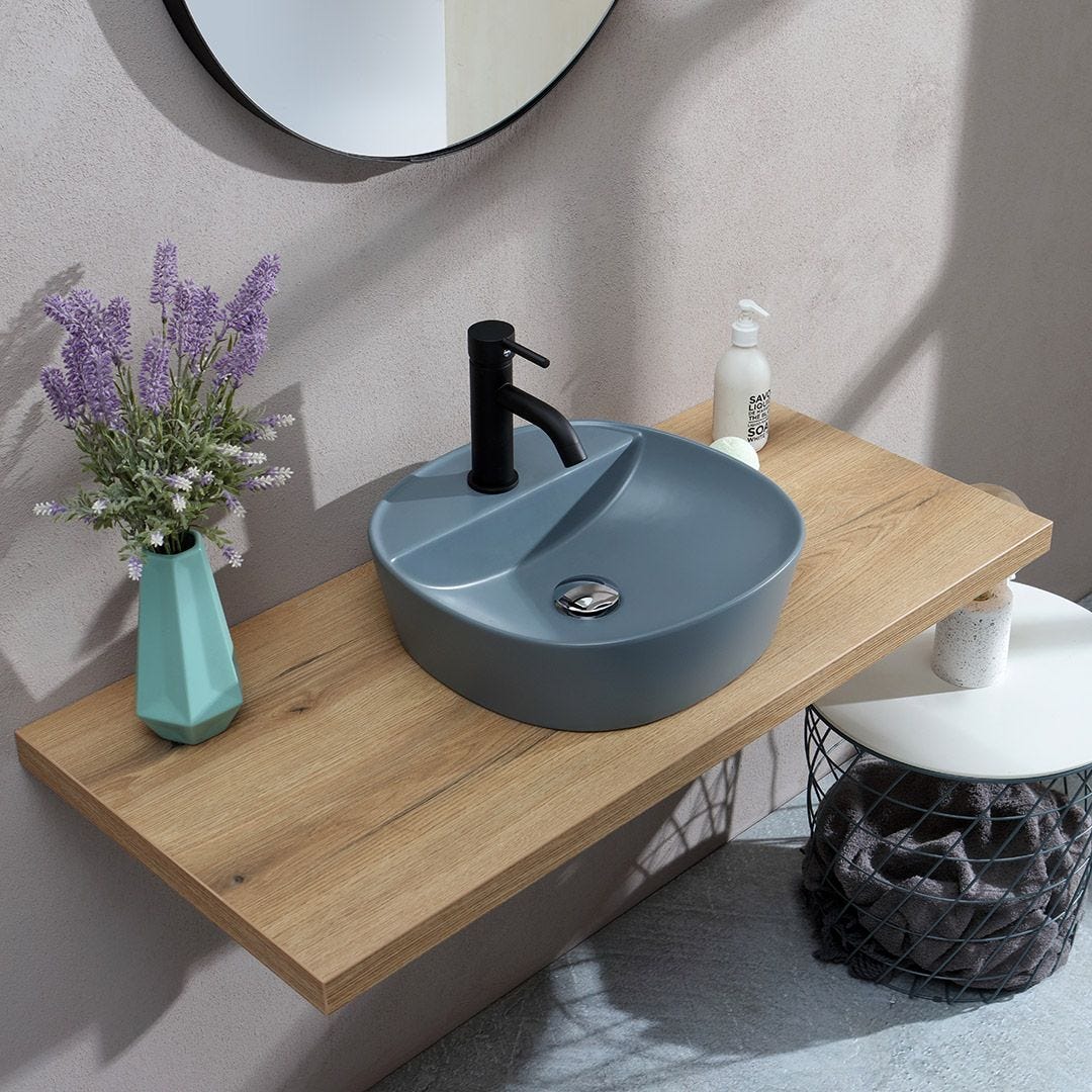 LAVABO ROND À POSER GRIS BLEUTÉ