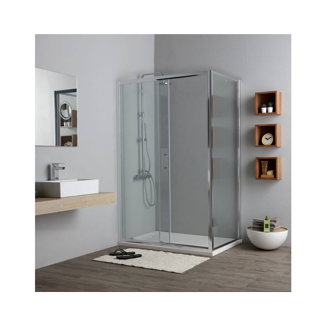 Cabine de douche Primeo 80 x 80 cm avec porte, mi-coulissante, mi-pivotante  interieur - SANITAIRE ET CHAUFFAGE