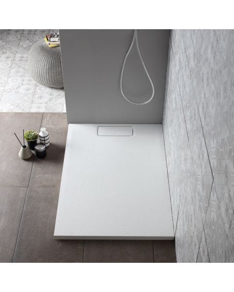 Receveur de douche 80x100 cm super fin en blanc avec une épaisseur de 3,5 cm et cache-drain intégré