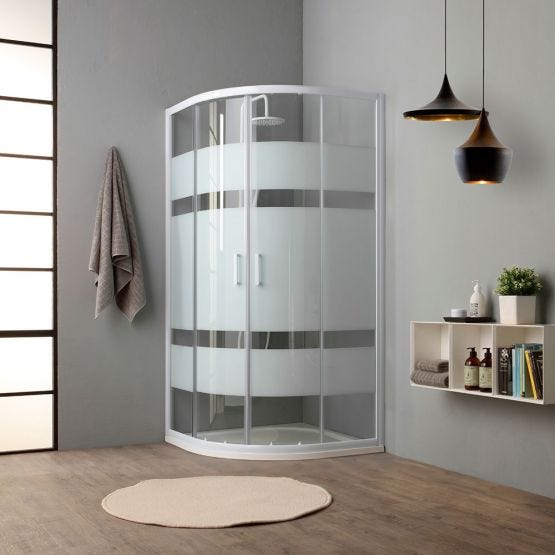 Cabine de douche semi-circulaire 80 cm avec zones sérigraphiées