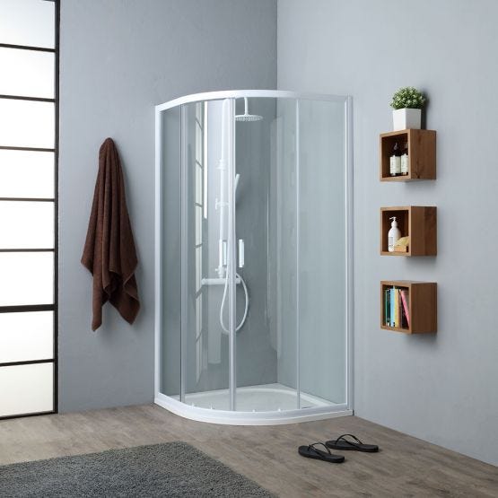 Cabine de douche angulaire Venere avec structure en aluminium revernis blanc 90x90 angulaire