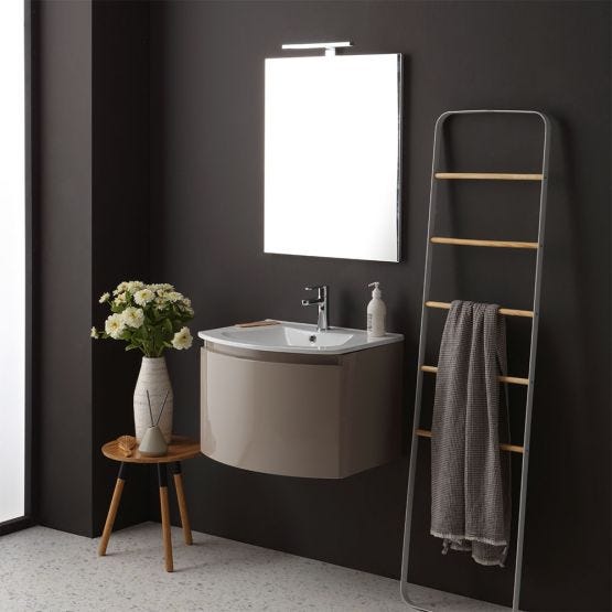 armoire de toilette suspendue ligne courbe et miroir rectangulaire