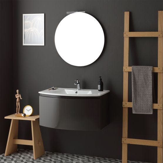 armoire de toilette anthracite avec vasque murale et miroir rond