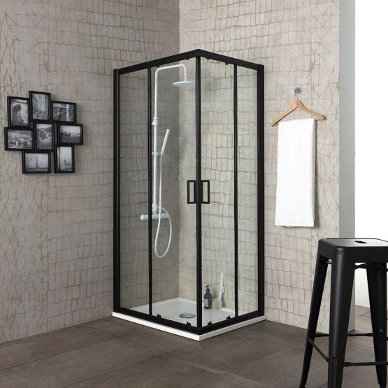 Cabine de douche d'angle avec profilés opaques noirs 90 x 90 cm 