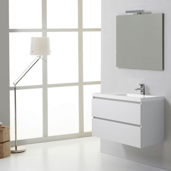 Meuble de salle de bains avec tiroirs de 90 centimètres suspendu blanc forêt