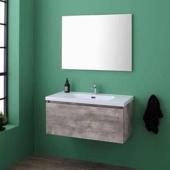 Meuble avec tiroir, lavabo et miroir avec les bords polis