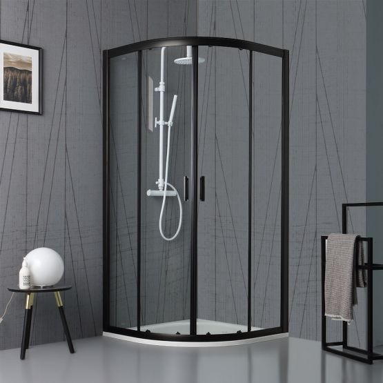 Cabine de douche City avec profils noirs opaques et forme semi-circulaire 80x80 cm