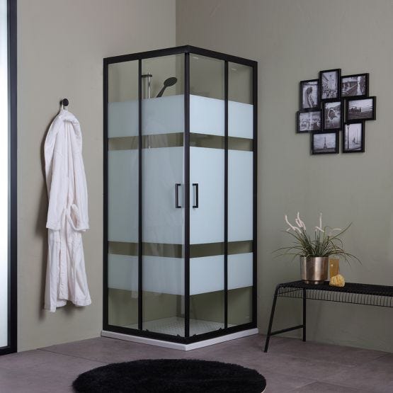 Cabine de douche noir mat avec portes sérigraphiées