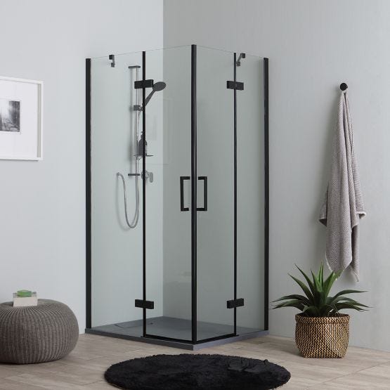 Cabine de douche 90x70 noir mat avec verre de 6 mm sans profil