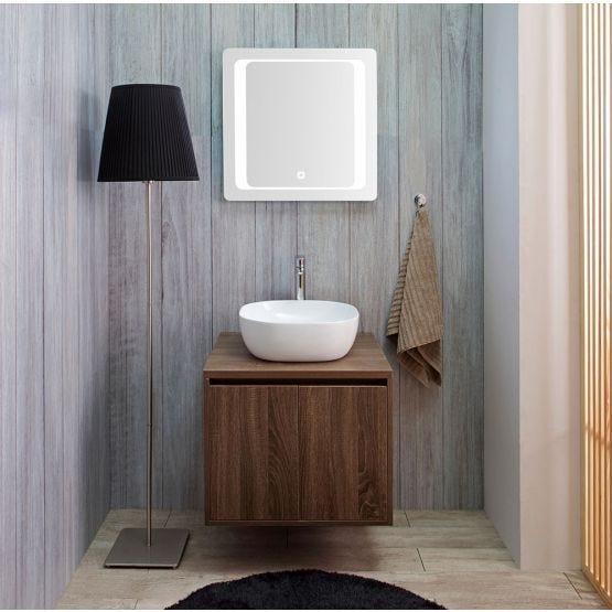 Ensemble de salle de bains suspendu avec lavabo d'appui et miroir à LED