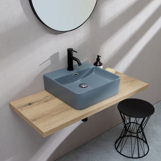 Lavabo da appoggio grigio bluastro con troppopieno