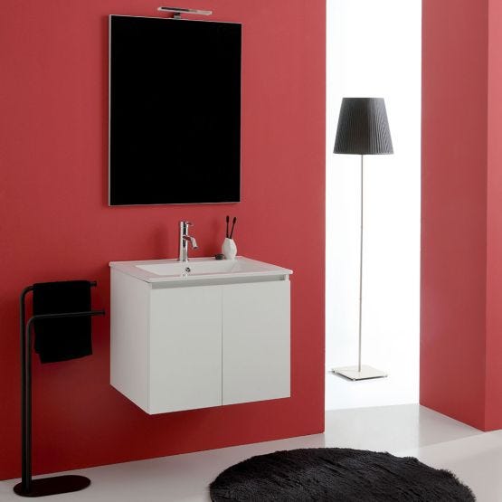 Meuble de salle de bain suspendu 60 cm, avec lavabo et miroir 60x80
