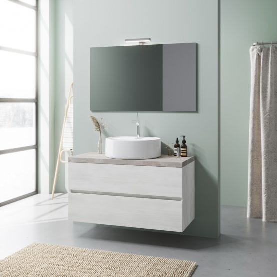 Mobile bagno sospeso 100cm bianco rovere e top beton