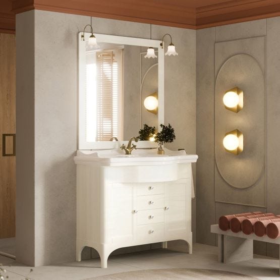 Meuble de salle de bain 115 cm blanc décapé