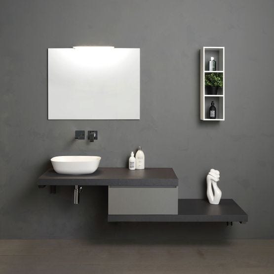 Meuble de salle de bain suspendu de 180 cm avec dessus anthracite et tiroir gris perle