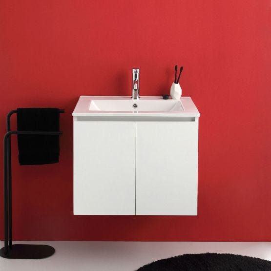 Meuble de salle de bain suspendu 60 cm avec 2 portes blanc export et lavabo