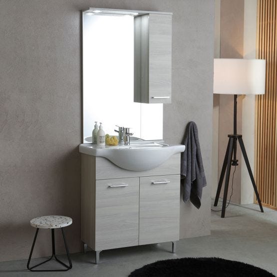 Mobile bagno a terra da 75cm quercia grigio effetto legno