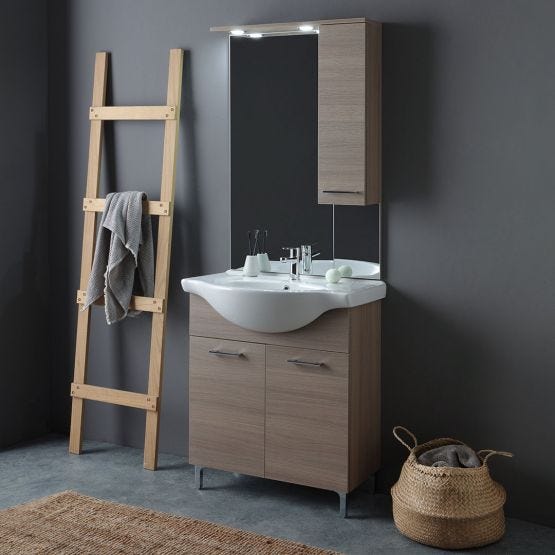 Mobile bagno a terra quercia naturale con piedini cromati 75cm