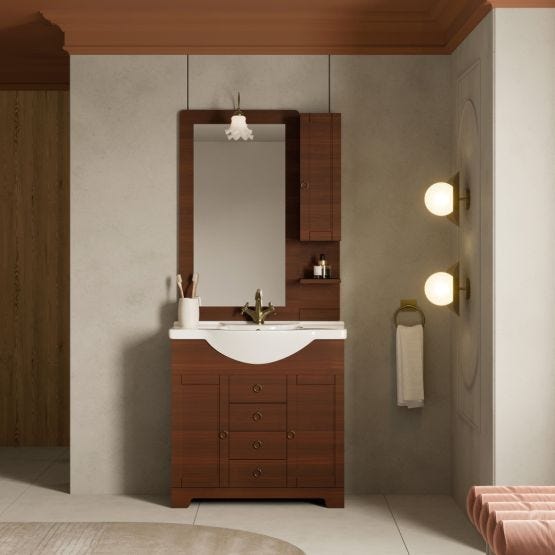 Meuble de salle de bains 85 cm style rustique effet bois