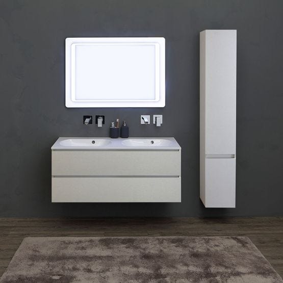 Meuble de salle de bain de 120 cm gris avec 2 tiroirs et colonnecolonna