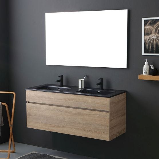 Meuble de salle de bain avec double lavabo noir mat 