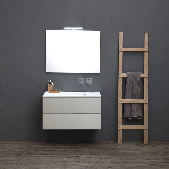 Meuble de salle de bain de 90cm avec tiroirs gris perle
