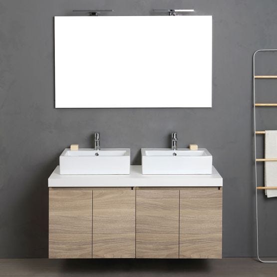 Meuble de salle de bains suspendu de 120 cm avec dessus blanc et miroir de 120x70 cm