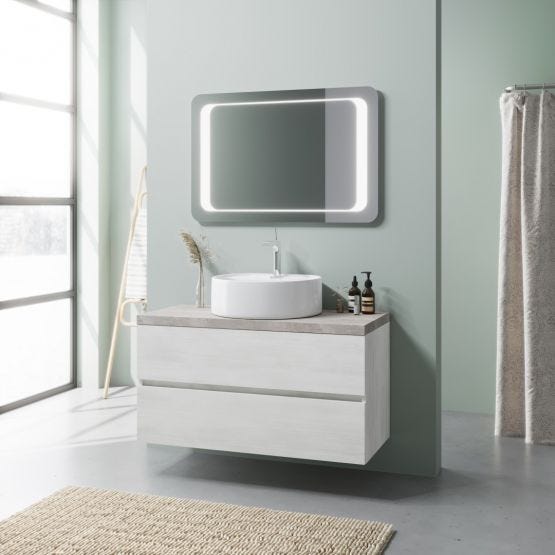 Mobile bagno sospeso 100cm bianco rovere e beton