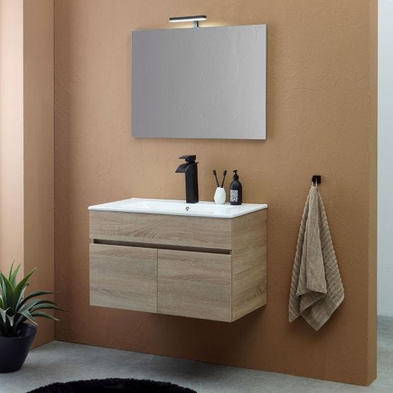 Mobile bagno sospeso 80cm a 2 ante rovere brown