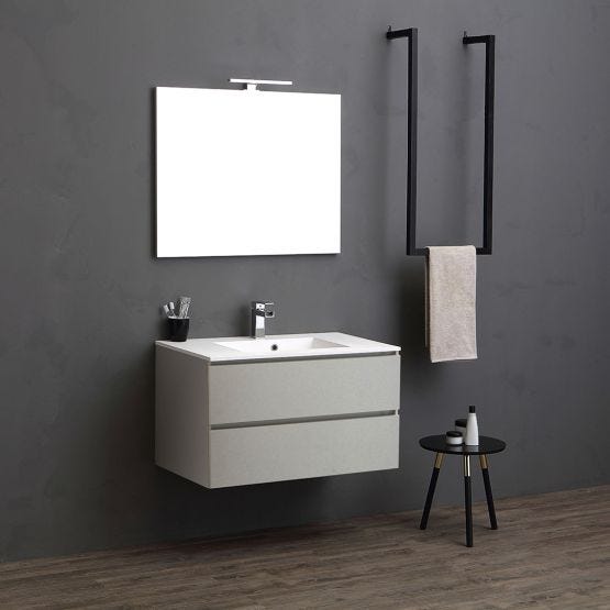 Meuble de salle de bain gris perle avec tiroirs
