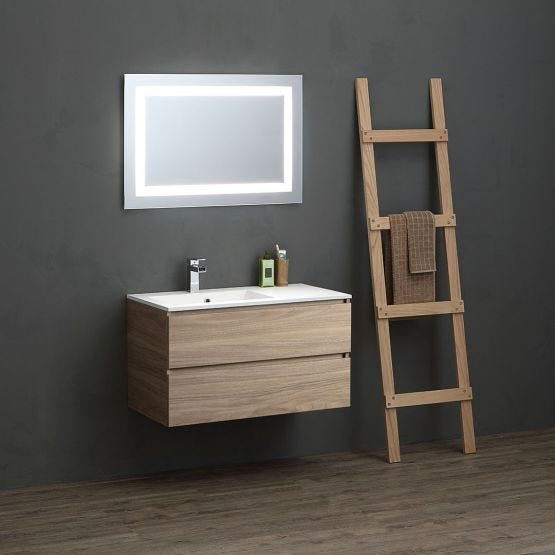 Meuble de salle de bains avec lavabo asymétrique de 90 cm