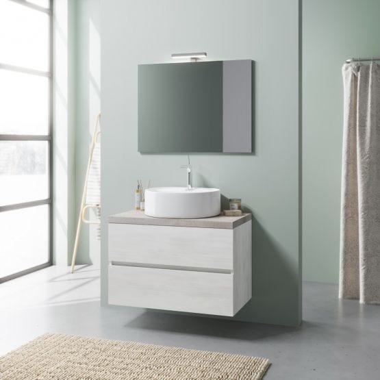 Mobile bagno sospeso da 80cm rovere bianco con top beton