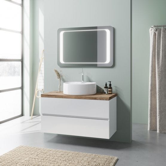 Mobile bagno bianco lucido da 100cm con lavabo da appoggio