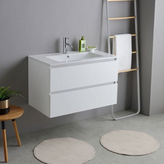 Armoire de toilette murale 80cm 2 tiroirs blanc 