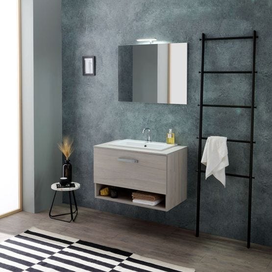 Mobile bagno rovere grigio effetto legno con lavabo soprapiano