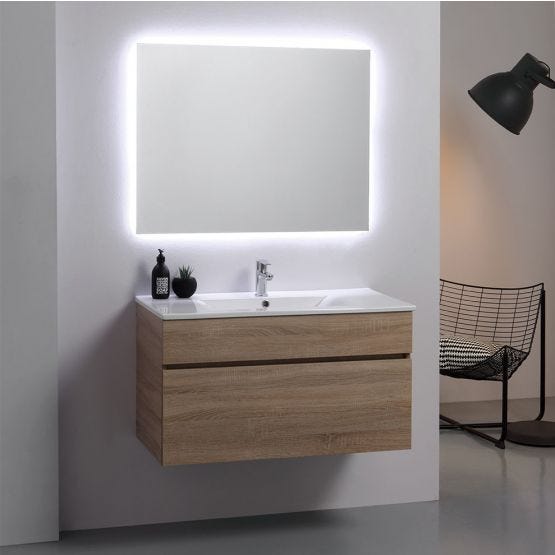 armoire de salle de bain suspendue 90cm puits en chêne avec tiroir