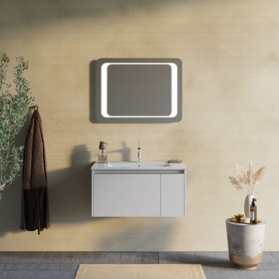 Mobile bagno grigio opaco e specchio 80x60