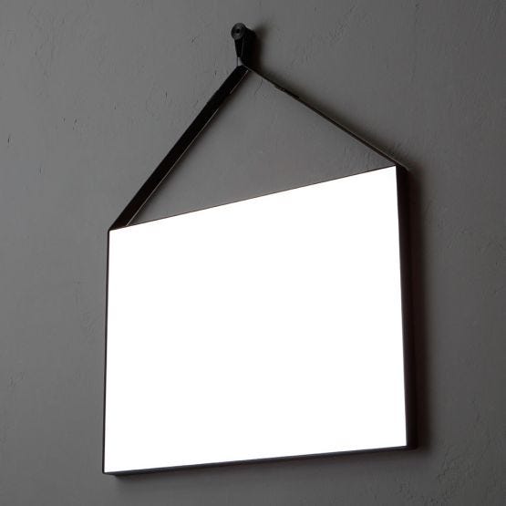 Miroir 70 x 50 cm rectangulaire pour la salle de bain avec élégant cadre en cuir écologique noir