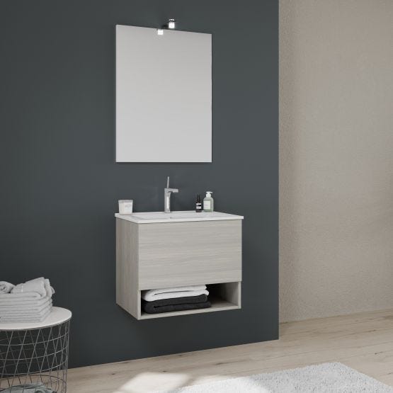 Meuble lavabo suspendu de 60cm en gris effet bois