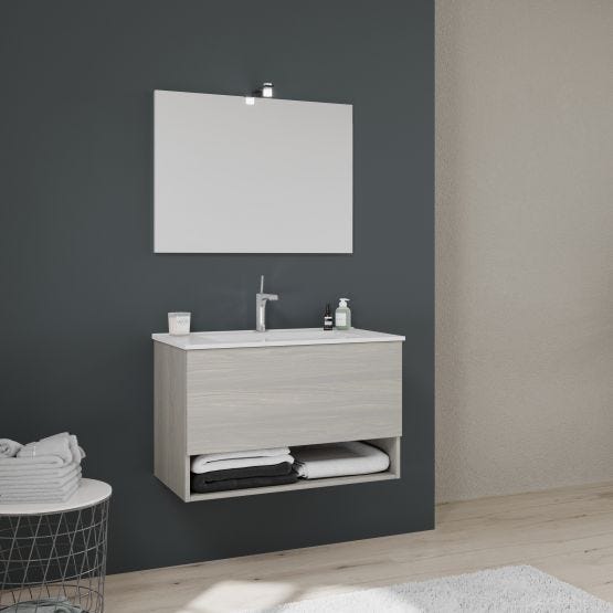 Meuble de salle de bain de 80 cm avec lavabo en céramique