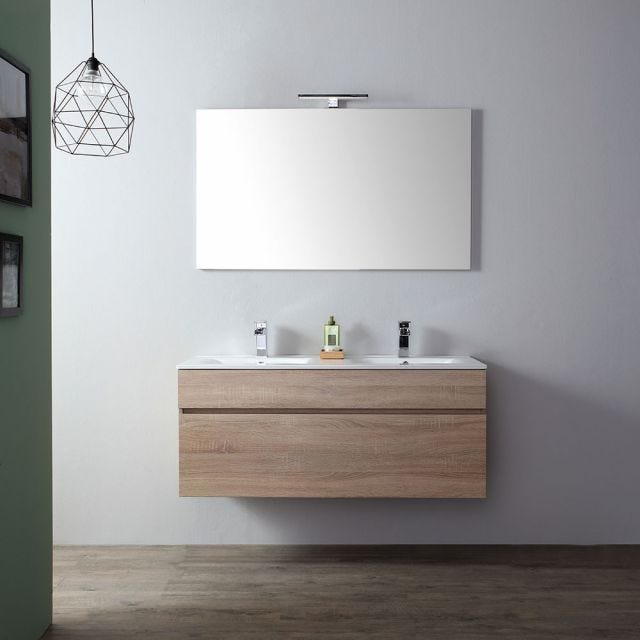 MEUBLE DE SALLE DE BAINS DE 120 CM AVEC DOUBLE LAVABO EN CHÊNE WELL SUSPENDU | SOLE