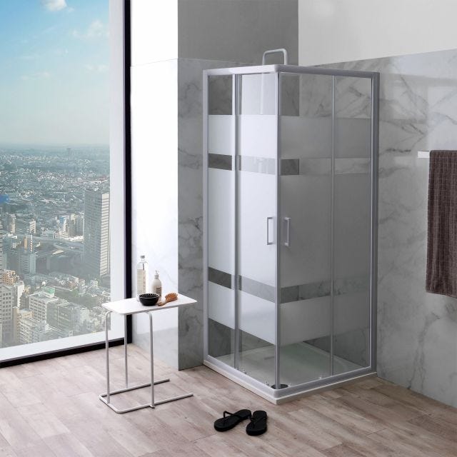 CABINE DE DOUCHE CARRÉ 80X80 VERRE SÉRIGRAPHIÉ PROFILÉ BLANC | VENERE