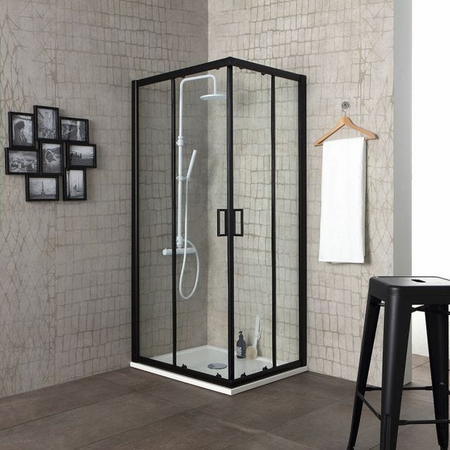 CABINE DOUCHE 90X90 PROFILE NOIR OPAQUE CRISTAL 6MM TRANSPARENT | CITY